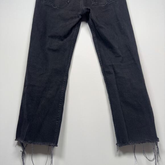 Zara Logo Straight Leg Distressed Hem Black Denim Jeans Women's Size 12 - Picture 4 of 5